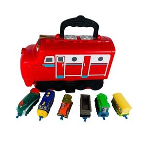 Chuggington Red Train Carry Case Lot with 5 Toy Trains Set RARE - BW